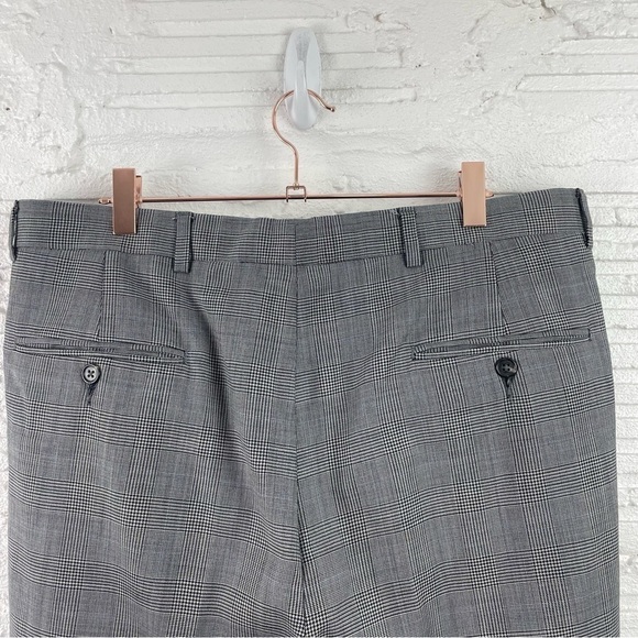 Hart Schaffner Marx Pleated Cuffed Suit Pants Gray Glen Plaid Waist 36 - Picture 9 of 11
